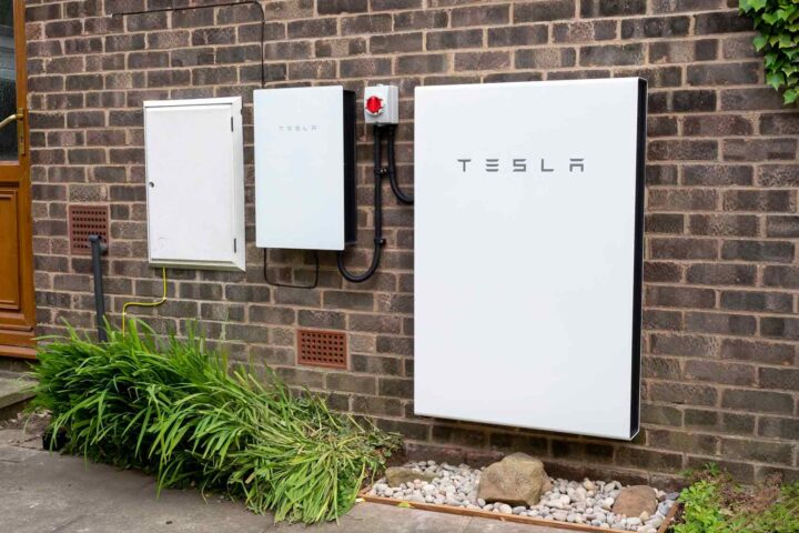 Tesla Solar Battery on an outside wall of a house.