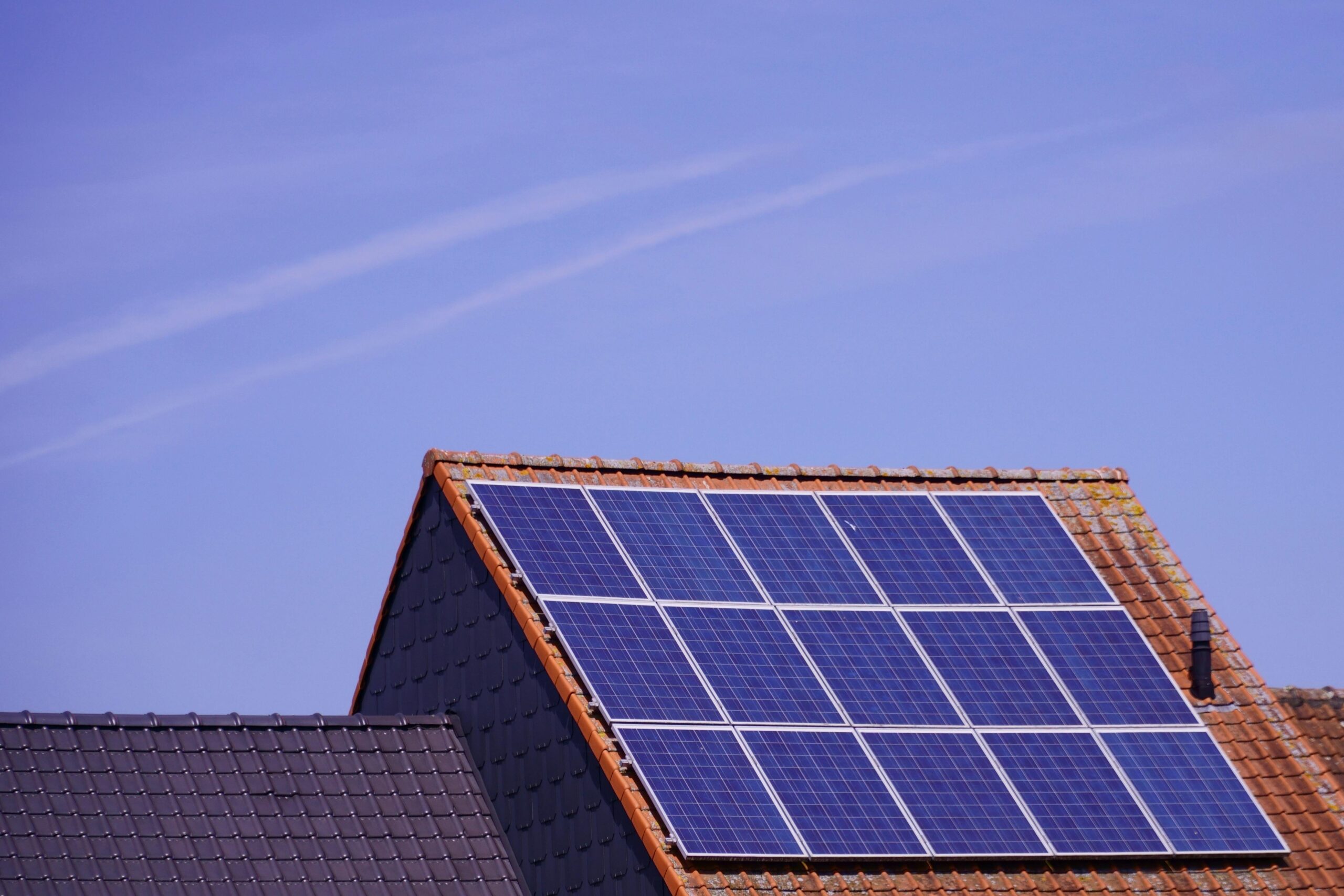 Solar Panels UK Domestic Roof Solar panels on the roof of a UK house.
