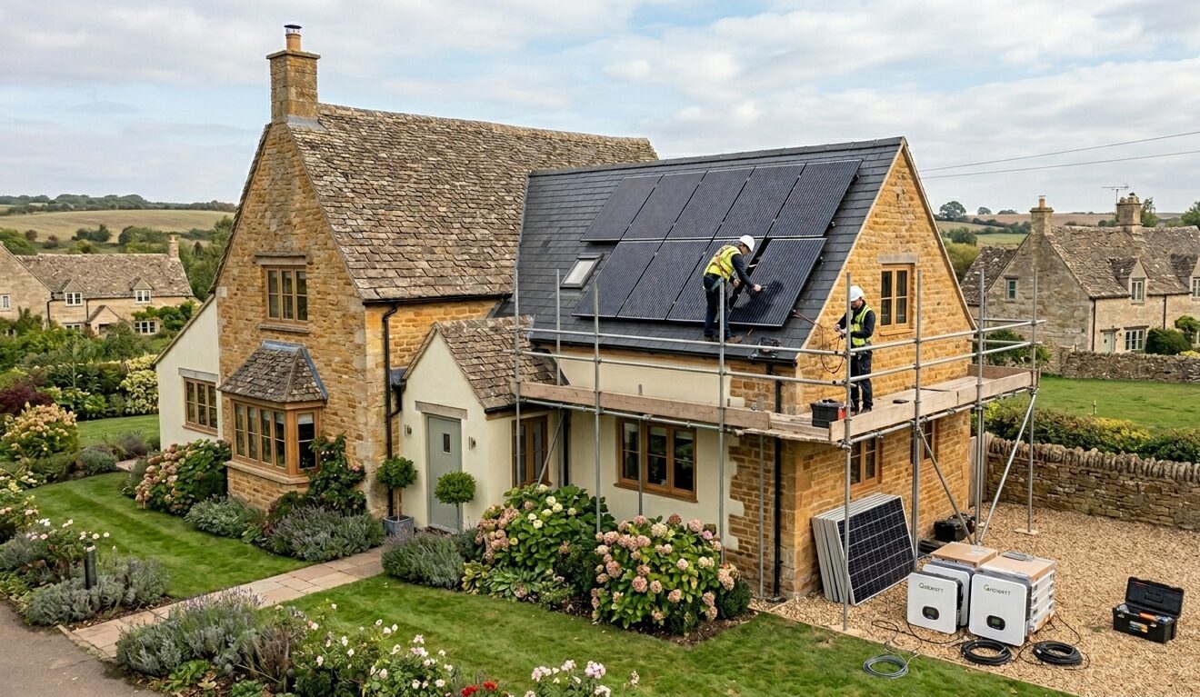 Installing solar panels on a house in Rutland.