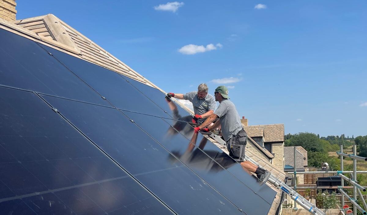 Solar panels being installed in Leicestershire.