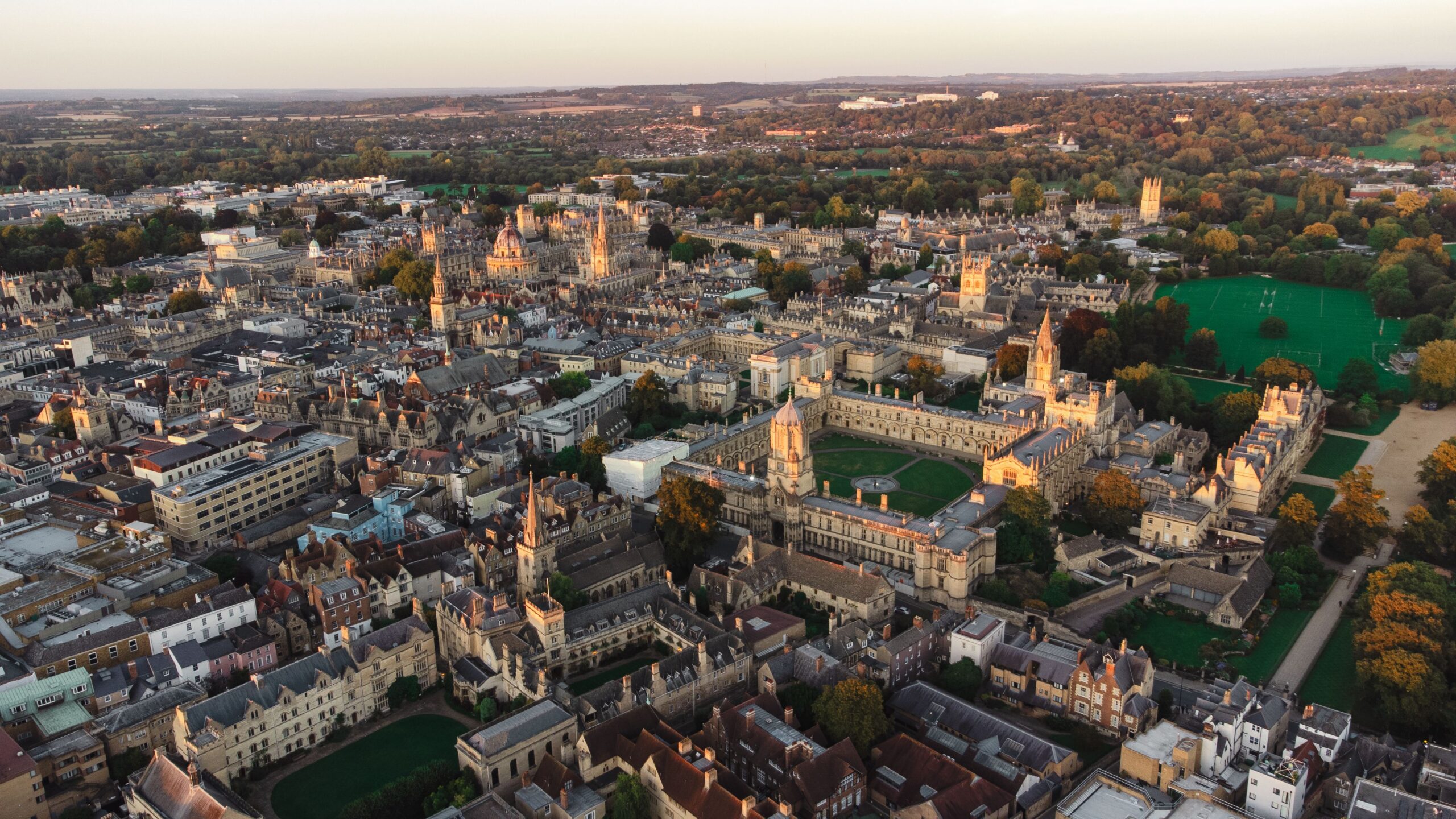 An aerial shot of Oxford, Oxfordshire.