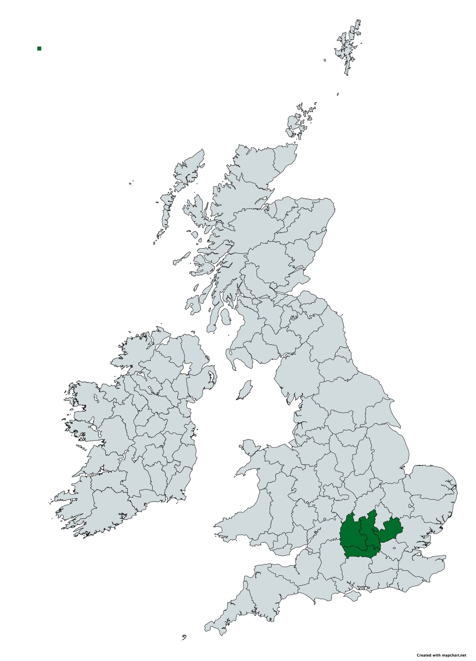 A map of the UK with the correct counties highlighted.