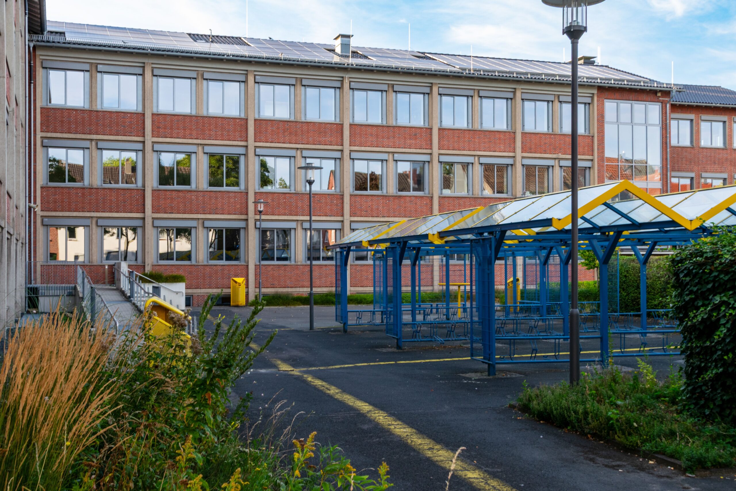 Solar panels on a school roof.