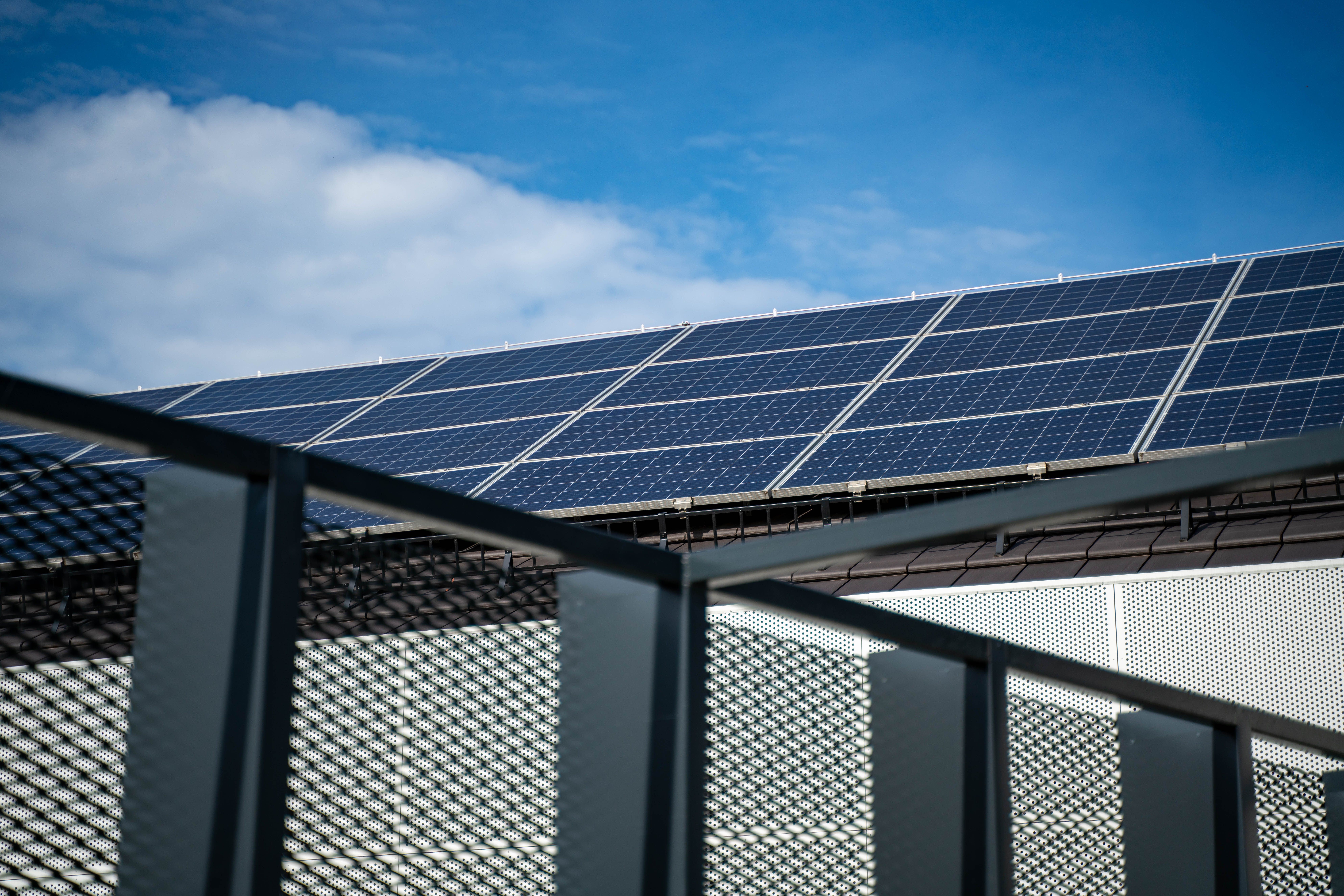 Solar panels on a warehouse.